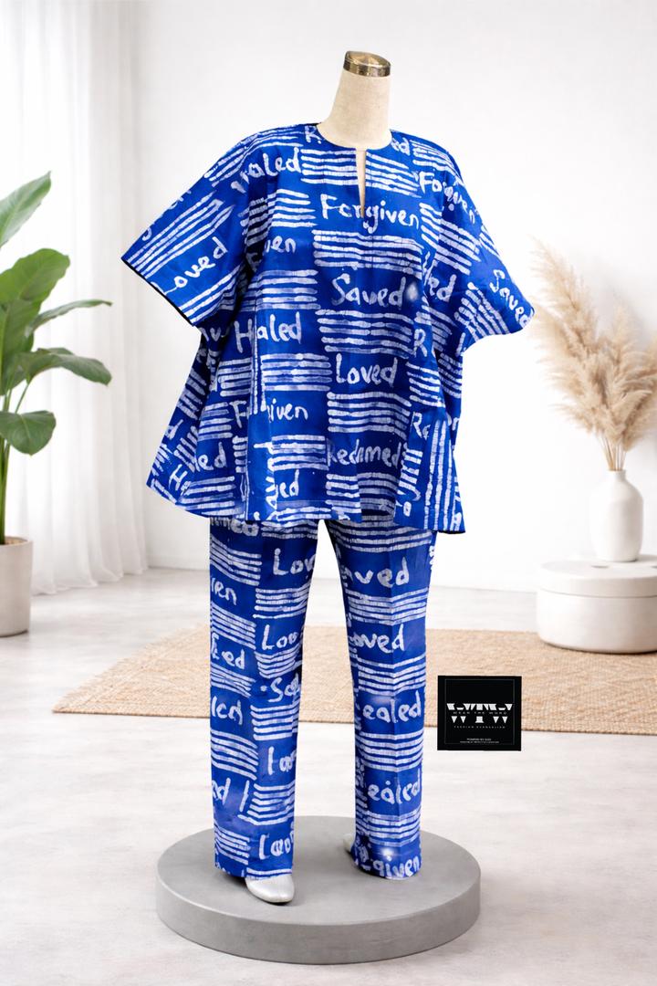Affirmation Print Two-Piece Set – Kaftan Top and Trousers